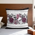 thumbnail image 4 of Halloween Pillow Covers 18x18 Inch, Black Horror Skull Roses Spi-der Web Vintage Linen Pillowcase with Invisible Zipper, Decorative Throw Pillow Covers Cushion Case for Couch Sofa Bed Living Room, 4 of 9