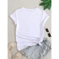 thumbnail image 3 of Women's Casual Short Sleeve T-Shirt with Elf Print, Cotton Knit Fabric, All-Season Comfort, Round Neck, Creative Alphabet Design - Holiday Themed Summer Top, 3 of 6