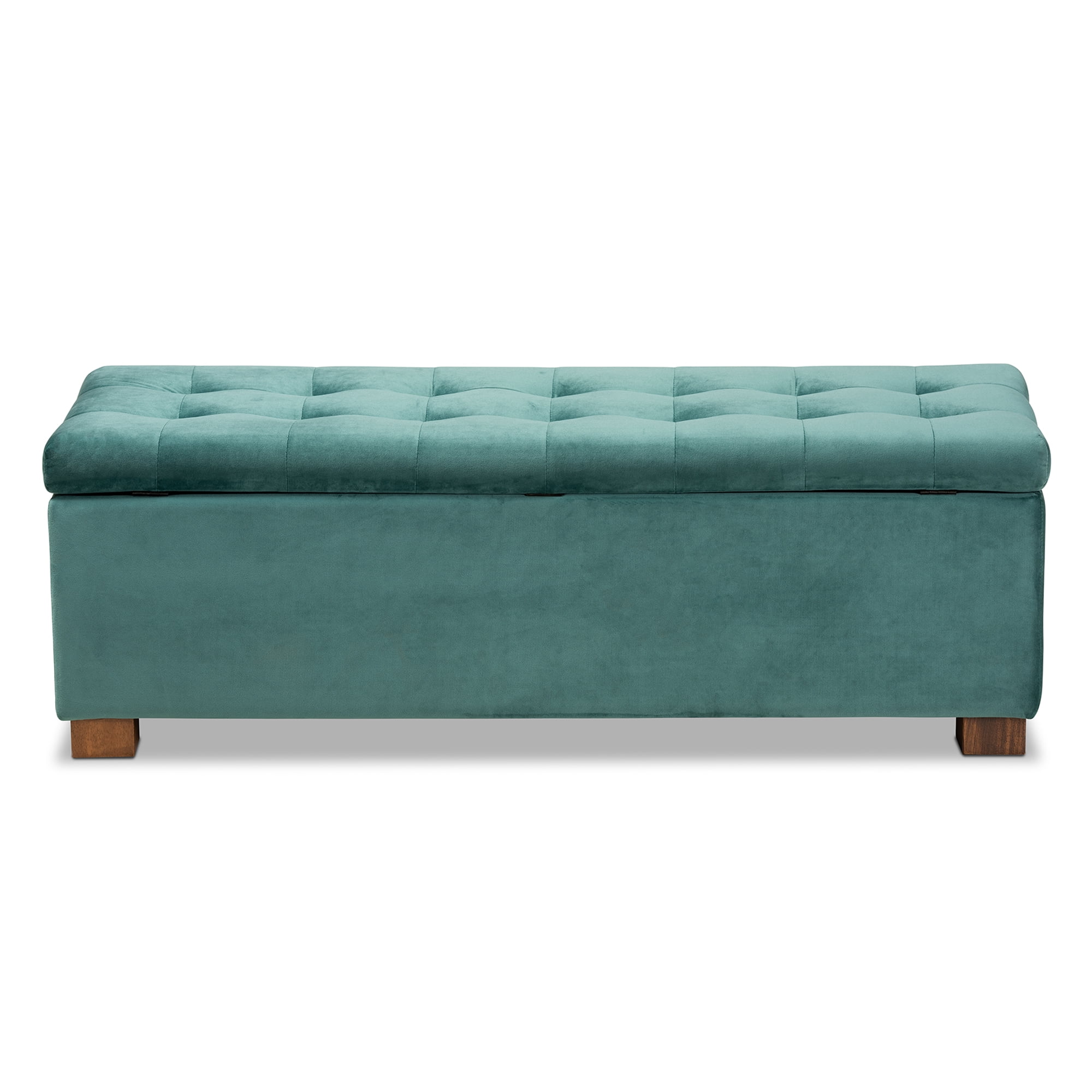 Baxton Studio Roanoke Modern and Contemporary Teal Blue Velvet Fabric Upholstered Grid-Tufted Storage Ottoman Bench