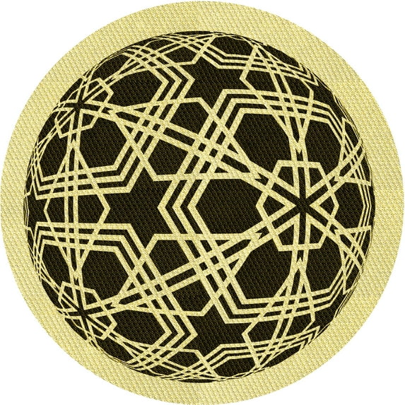 Ahgly Company Machine Washable Indoor Round Transitional Mustard Yellow Area Rugs, 7' Round
