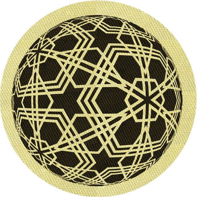 Ahgly Company Machine Washable Indoor Round Transitional Mustard Yellow Area Rugs, 4' Round