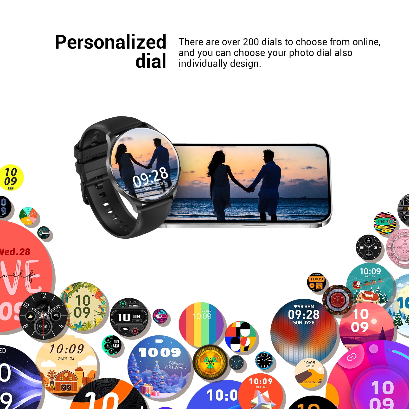 Blackview Smart Watch for Men, 1.43" AMOLED Fitness Tracker Watch with Bluetooth Call, 100+ Sports Modes, AI Voice Assistant, 2 Straps, Waterproof Smartwatch for Android iPhone,Black