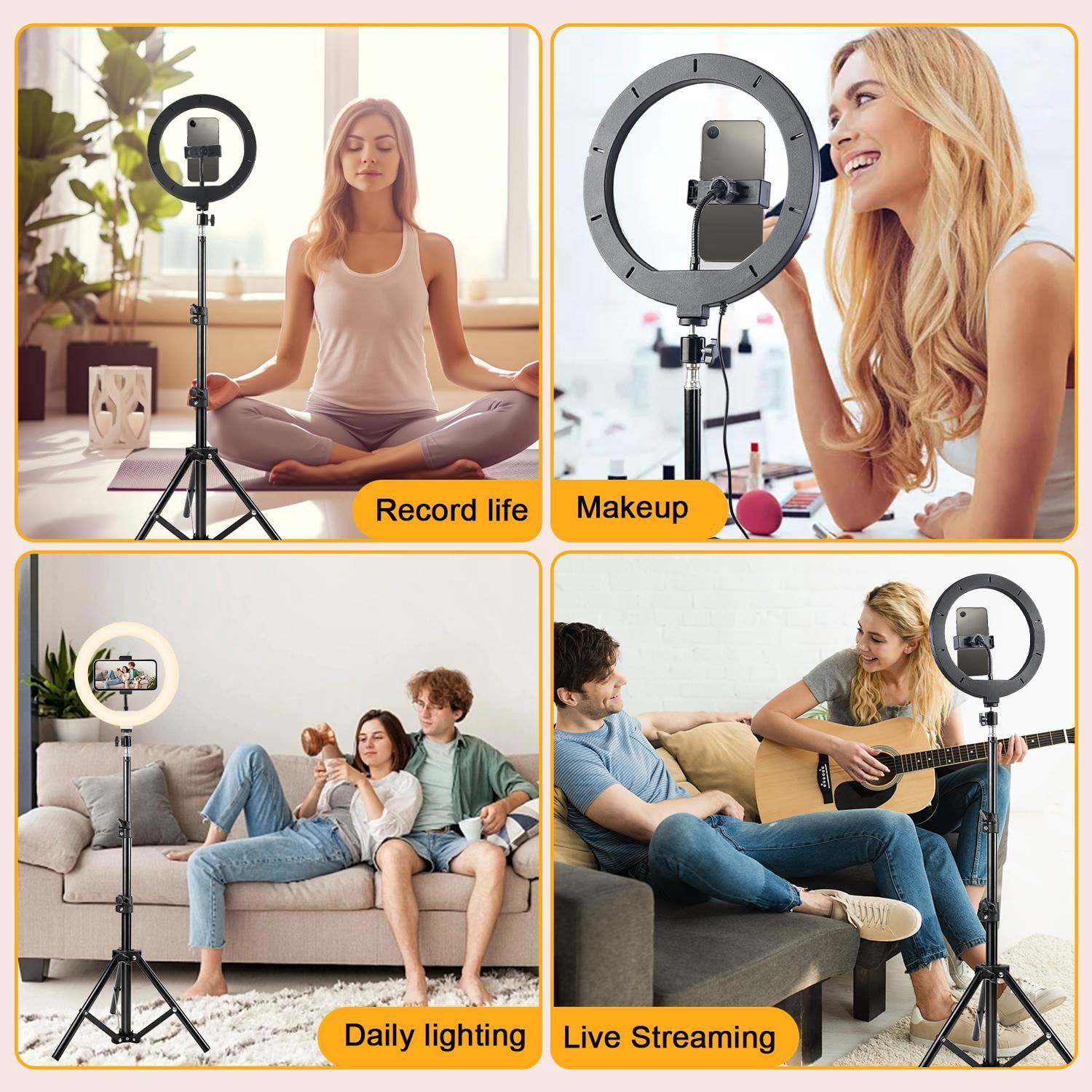 UEGOGO 12" LED Ring Light with Extendable Tripod, 360º Tripod Ball Head, 2 Count Mobile phone clip