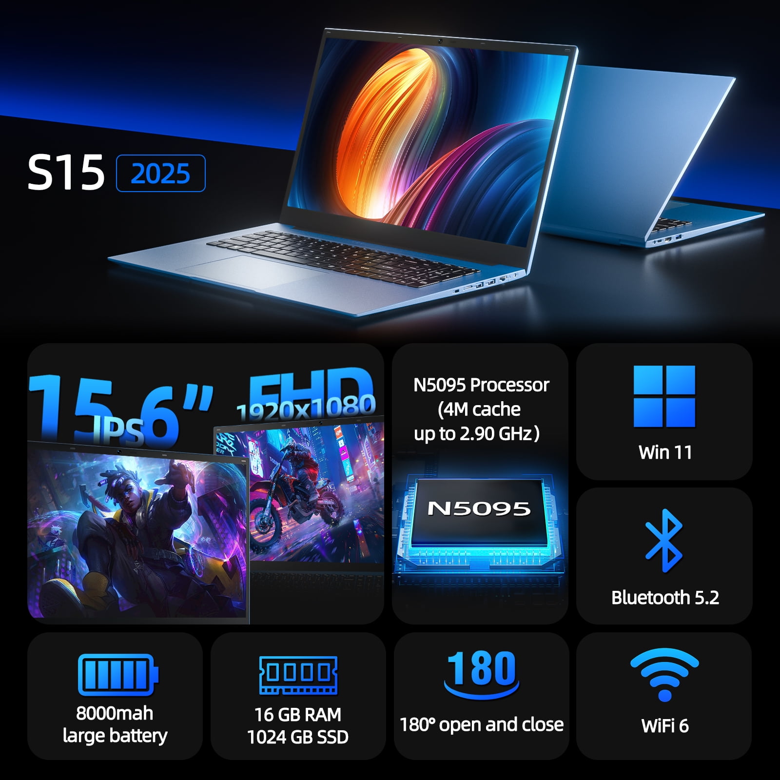 SGIN 15.6" Laptop Windows 11, 16GB DDR4 1024GB SSD Laptops Computer - 4 Core Intel Celeron, 1920*1080 FHD IPS Screen, Wifi 6, BT 5.2