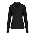 thumbnail image 3 of Nxznwn Womens Polo Shirts Long Sleeve Business Casual Tops Collared V Neck Ribbed Knit Sweater Slim Fit Basic Blouses, 3 of 5