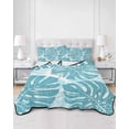 thumbnail image 2 of Quilts Full Size Bedding Set, Teal Blue Monstera Deliciosa Lightweight Quilted Comforter, Summer Botanical Tropical Soft Reversible Bedspread Coverlet with Pillow Covers for All Season, 78" x 90", 2 of 7