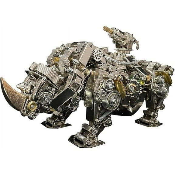 RKXQT 3D Metal Puzzle, 700 Pieces DIY Assembly Mechanical Rhino Metal 3D Puzzle Model, 3D Steampunk Animal Metal Puzzle for Adults Teens