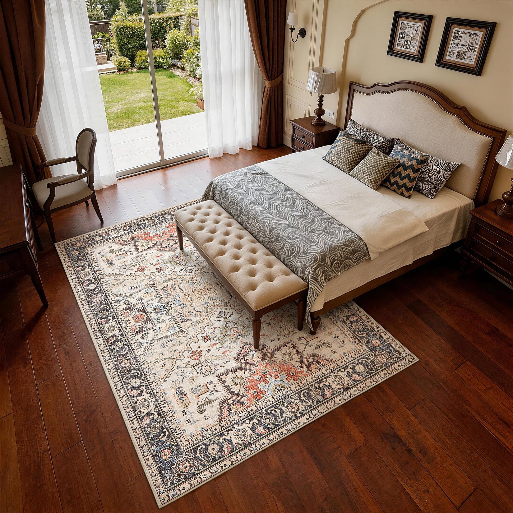Toyoso 8x10 Area Rugs for Living Room Bedroom , Large Carpet Ultra Thin Soft Washable Oriental Vintage Floral Distressed Rug Big Indoor Carpets for Room Dorm Home Decor Aesthetic - Multi