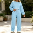 thumbnail image 2 of Turilly Women's 2 Piece Solid Color Crewneck Sweatsuit Set, Long Sleeve Crop Top & Relaxed Fit Wide Leg Sweatpants with Drawstring Pockets, 2 of 6