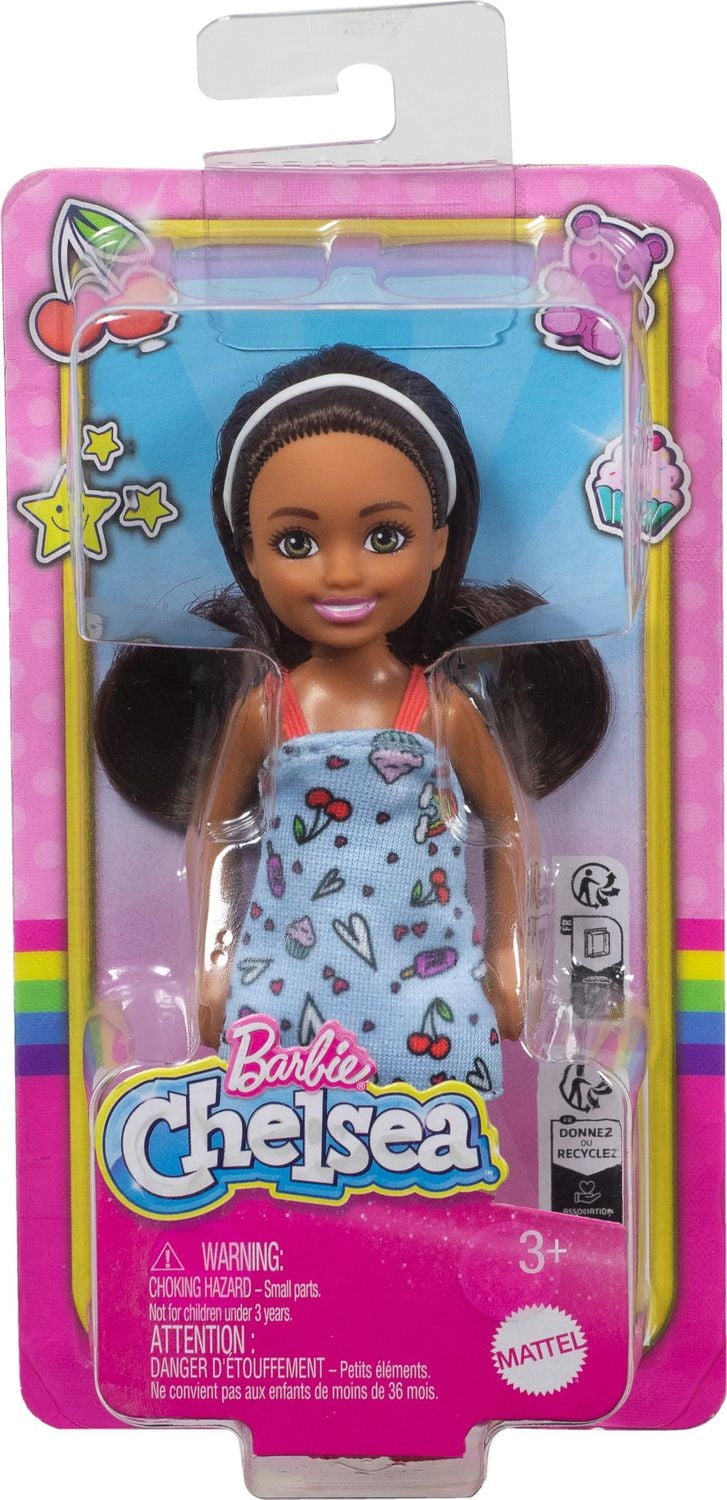 Barbie  Chelsea  Petite poupée  Brunette, robe bleue, yeux verts