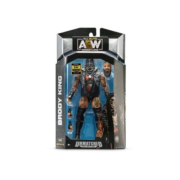 AEW Unmatched (Rare) - Figurine Brody King de 6 Pouces avec Gilet d'Entrée, Masque Tête, Collier et Poing