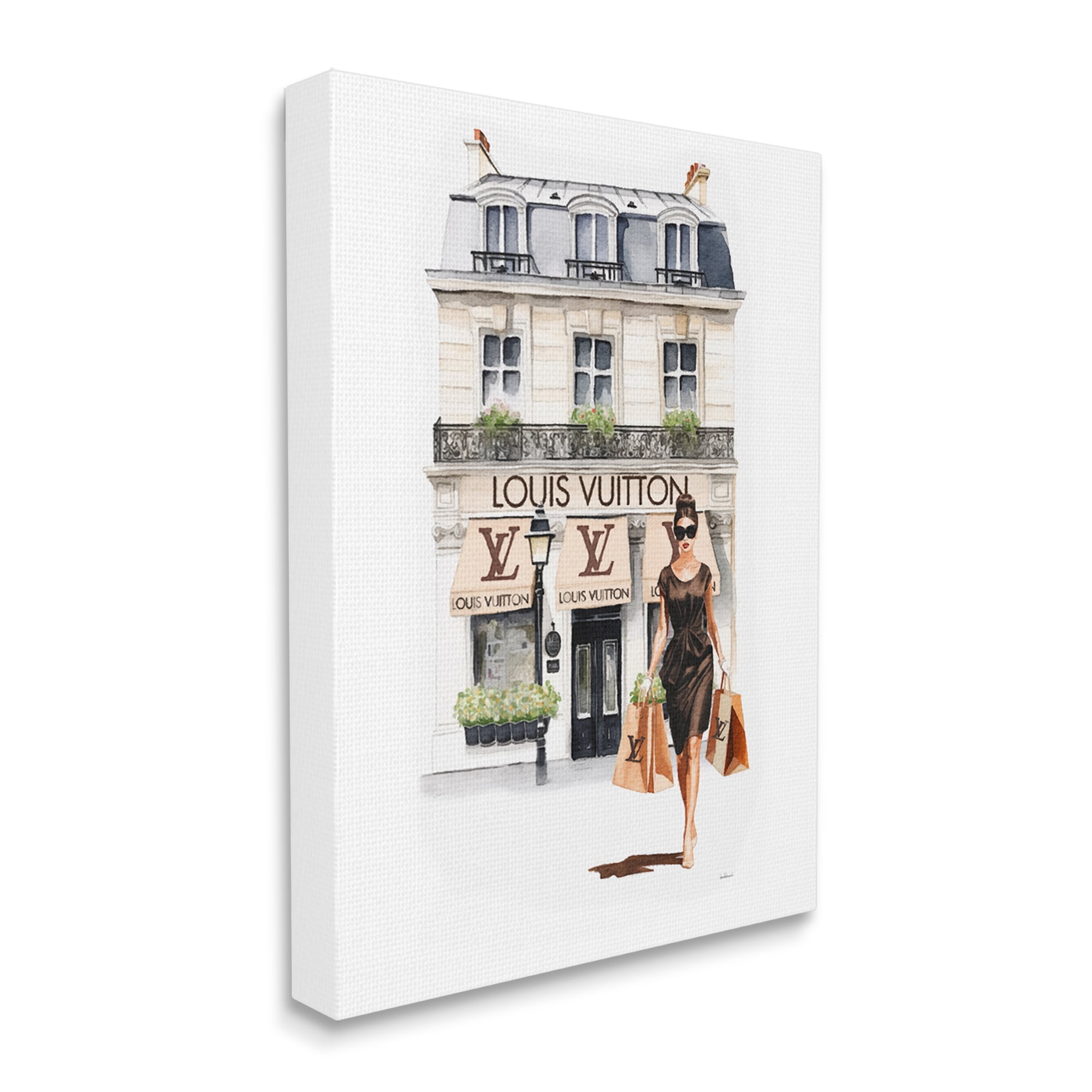 Stupell Industries Fashion Girl Shopping Town & City Painting Gallery Wrapped Canvas Art Print Wall Art, 16 x 20