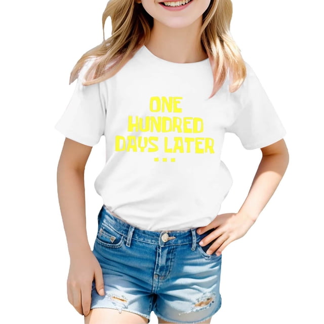 JAKANYQ T-Shirts Mode Décontractée pour Enfants, Imprimé Cœur, Col Rond, Manches Courtes, Blanc 3-4 Ans