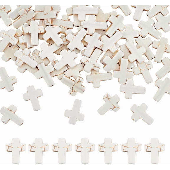 60Pcs Cross Beads Turquoise Beads Mini Beige Stone Beads Bulk Crucifix Beads Easter Holiday Beads for Jewelry Making Beading Bracelet Supplies Hole 1mm