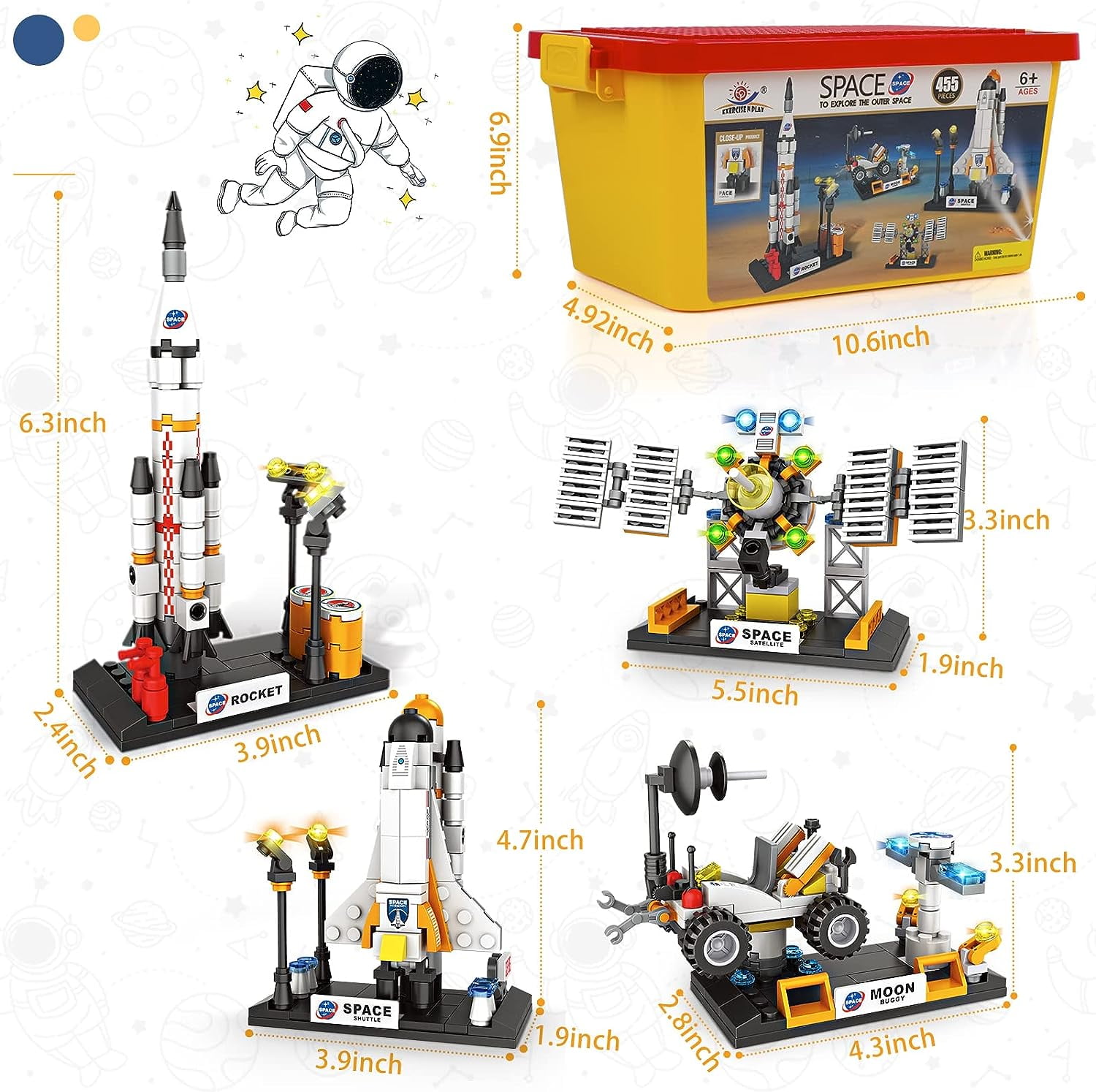 EP EXERCISE N PLAY Space Shuttle Space Rocket Building Blocks Set STEM Toy 455 Pieces for Kids Ages 6-12
