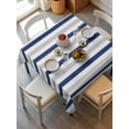 thumbnail image 6 of Navy Blue Stripe Table Cloth, Geometric Grey White Vertical Striped Waterproof Tablecloth for Square Tables, Reusable Washable Fabric Table Cover for Restaurant Kitchen Dining Tables 54"x54", 6 of 6