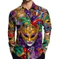 thumbnail image 5 of Fgvctg Mardi Gras Shirts for Men Carnival Party Long Sleeve Button Down V Neck Shirts Collared Multicolored Blouse Mask Print Plus Size Business Casual Outfits Army Green 3XL, 5 of 5