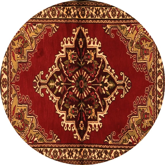 Ahgly Company Indoor Round Medallion Orange Traditional Area Rugs, 5' Round