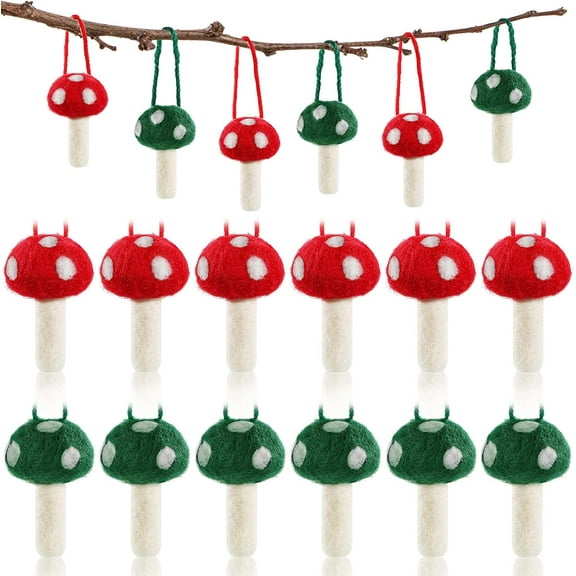 12PCS Felt Mushroom Ornaments Christmas Mushroom Hanging Ornaments Small Mushroom Ornament DIY Arts Crafts Supplies Mushroom Decor for Xmas Wedding Holiday Decoration