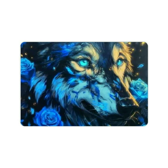 ZFLMY Wolf Blue Roses Glowing Eyes Diatom Mud Mats Non-Slip Home 24x16in