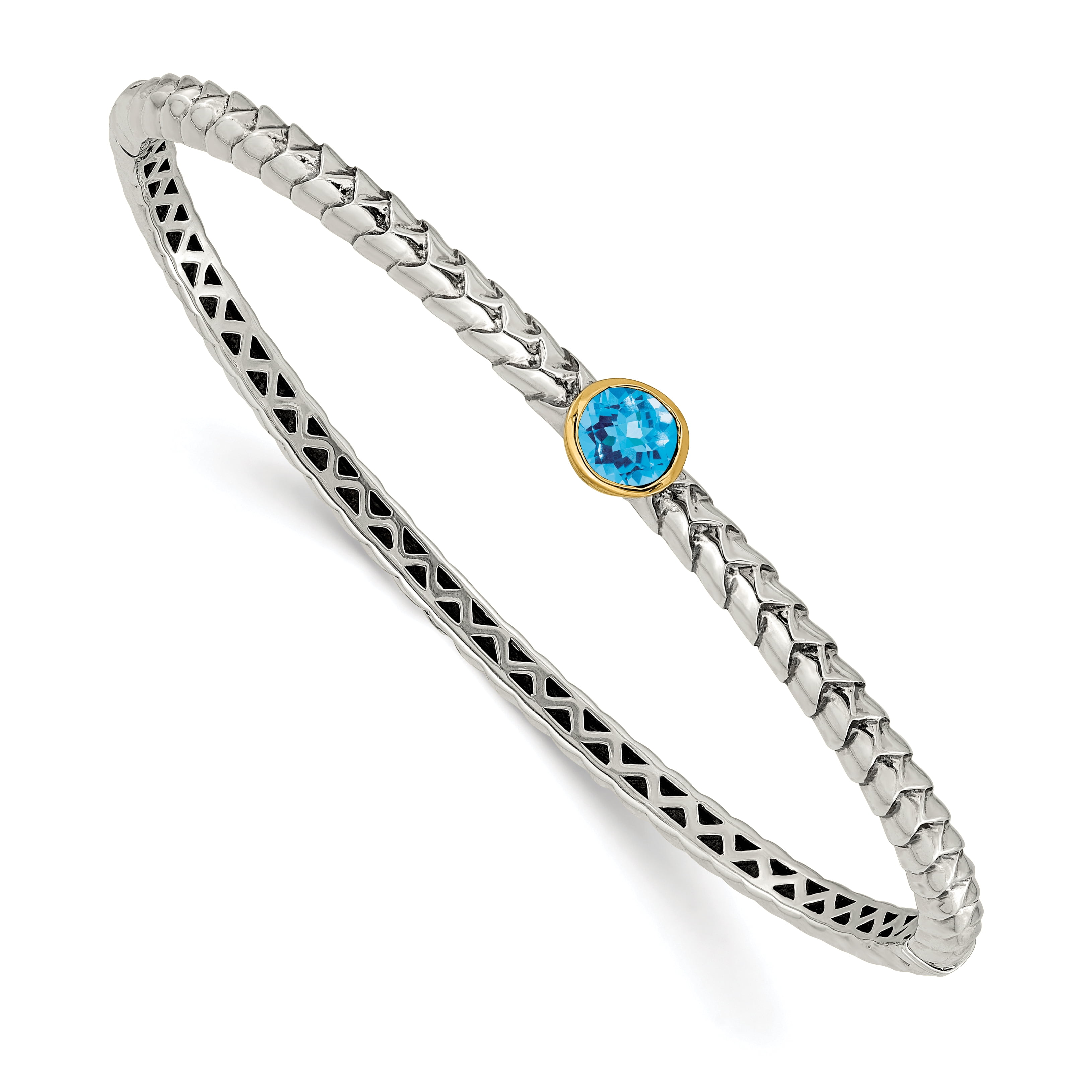 925 Sterling Silver 14k Blue Topaz Bangle Bracelet Cuff Expandable