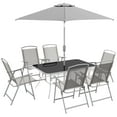 thumbnail image 1 of Outsunny 8 Piece Patio Dining Set with Umbrella 6 Folding Chairs Table, 1 of 10