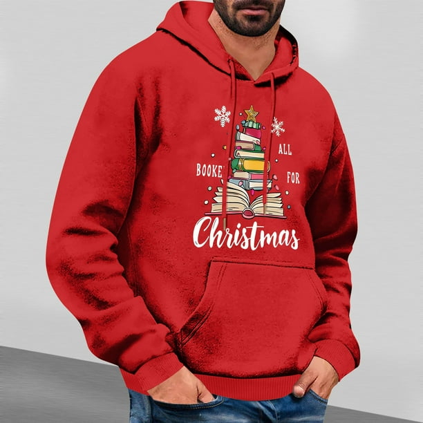 Fiudx Sudadera Japonesa Ligera con Capucha para Hombre, Deportiva y Transpirable, Cuello Curvo, Ideal para Correr En El Gimnasio, Estilo de Vida Activo, con Estampado Navideño.