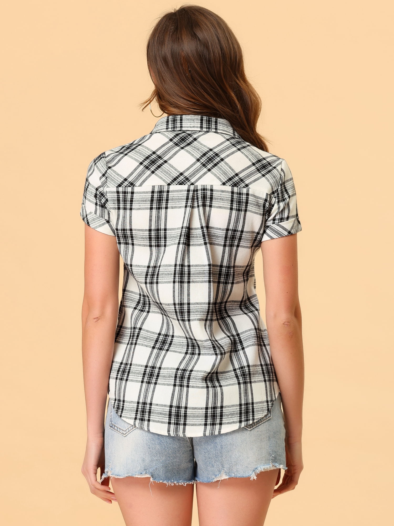 DARING DIVA Women's Casual Boyfriend Plaid Button Down Flannel Shirt L Beige