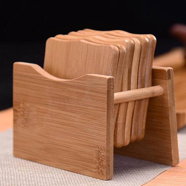 Posavasos De Bambú Con De Sostenedores - Taza De Té Y De Platillo NUEVO - 13x7x10cm, tal se describe Cuadrado 12x7x11cm Soledad Posavasos de bambú con soporte