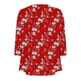 thumbnail image 4 of Long Sleeve Blouse for Women 3/4 Sleeved Round Neck Button Pleats Casual Printed T-shirt Red XL,Womens Tops, 4 of 5
