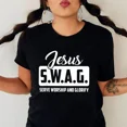 thumbnail image 2 of Jesus SWAG T-Shirt – Serve Worship and Glorify Christian Tee, Unisex Religious Streetwear Style Shirt, Cotton Faith Apparel for Men and Women, Bold Bible-Inspired Graphic Top, 2 of 6