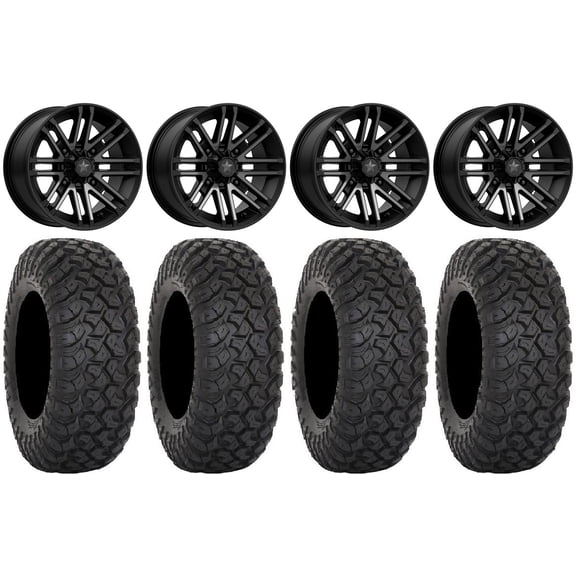 MSA Black Rogue 14" UTV Wheels 28" RT320 Tires Yamaha Viking Wolverine YXZ1000R CFMoto ZForce 950 UForce 1000