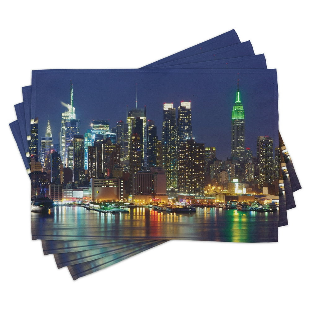New York Placemats Set of 4 NYC Midtown Skyline in Evening Skyscrapers