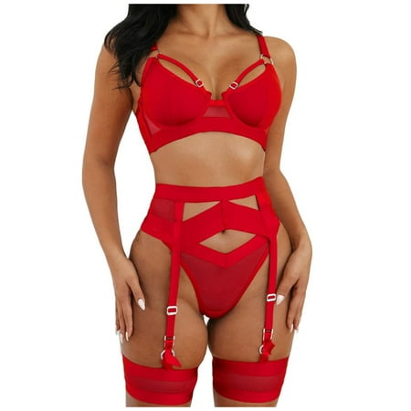 

KUNPENG Women s Garter Lingerie Sexy Lace Lingerie Sheer Matching 4-Piece Lingerie Sexy Underwire Gathering ndle Split Sexy Lingerie Valentine s Nightgown Pajamas Red / L