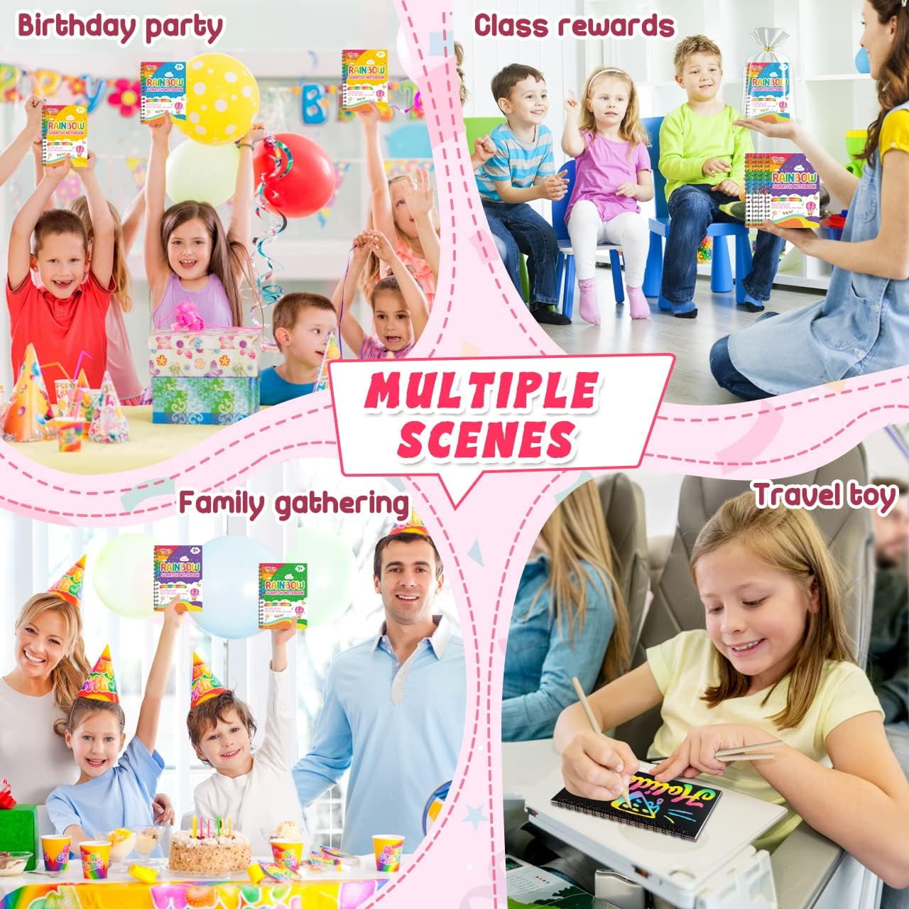 Party Favors Birthday Gifts for Kids: 48 Pack Scratch Art Notebook Party Favors for Kids Goodie Bags Stuffers for 3-8 Year Old Girls Boys Art Craft Kit for Classroom Halloween Birthday Christmas Gifts