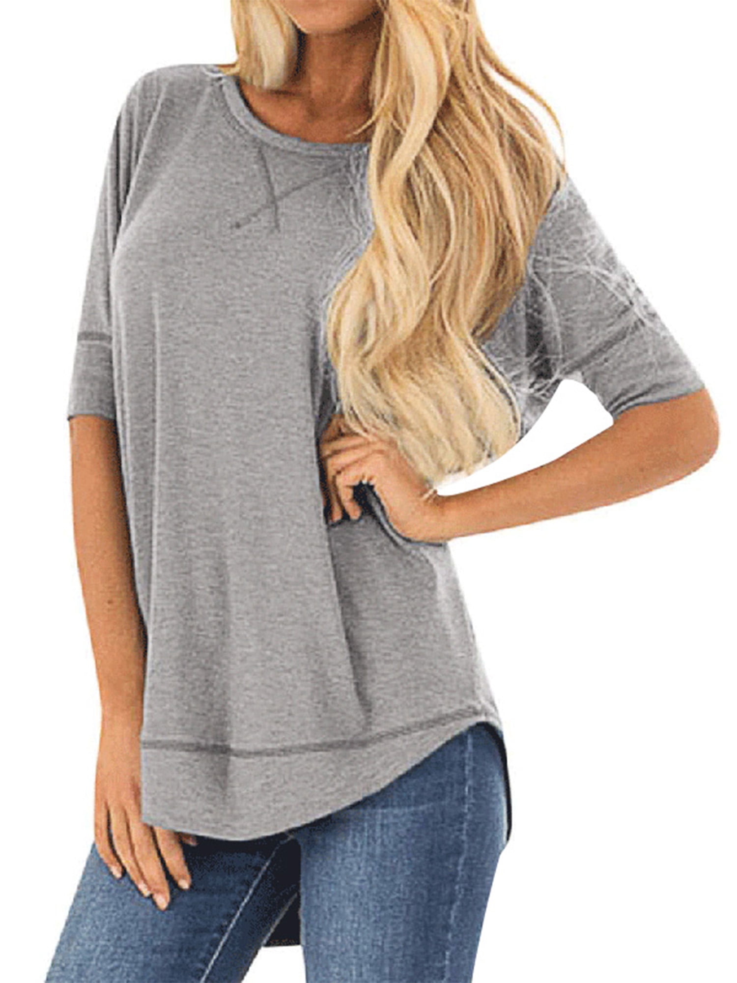 onlypuff Pocket Shirts for Women Casual Loose Fit Tunic Top Baggy Batwing Sleeve Tee Shirt S-3XL