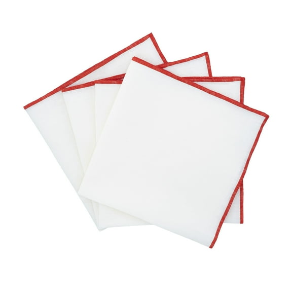 Linen Napkins With Red Stitch Edges, Set of 4