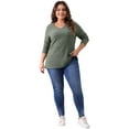 thumbnail image 3 of DARING DIVA Women's Plus V Neck Long Sleeve Basic Ribbed Blouse 1X Green, 3 of 6