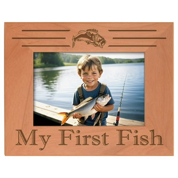 ThisWear Fishing Picture Frame My First Fish Frame Fish Gifts Wood Engraved 4x6 Landscape Picture Frame