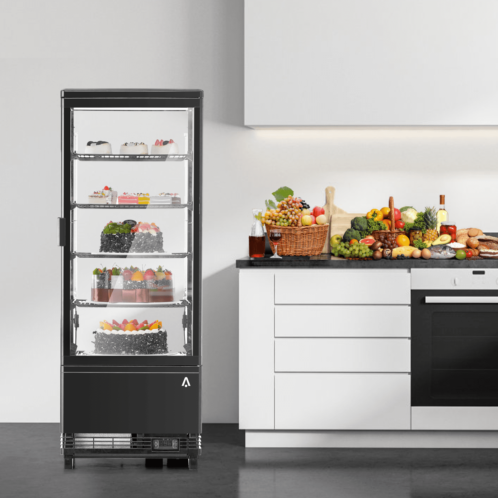 Refrigerated Display Case, 3.5 Cu.Ft, Countertop Pastry Display Case Commercial Display Refrigerator with LED Lighting, Frost-Free Air-Cooling, Locked Door for Bakery