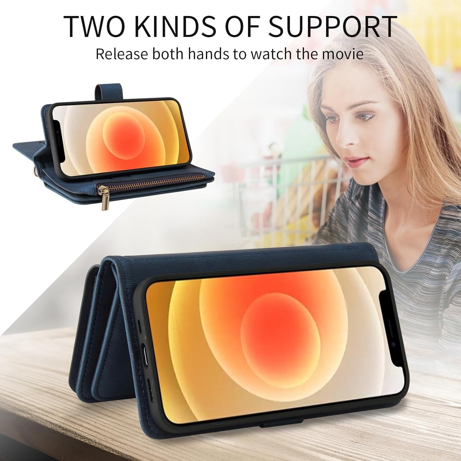 Solennerer Phone Case for iPhone 12 Mini 5.4 Wallet Cover with Tempered Glass Screen Protector and Wrist Strap Flip Credit Card Holder Slot Stand Cell iPhone12mini 5G i 12s iPhone12 12mini Women Men