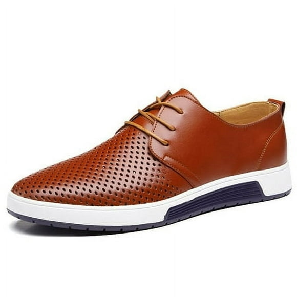 ZZHAP Men's Casual Oxford Shoes Breathable Flat Fashion Sneakers Brown US 10
