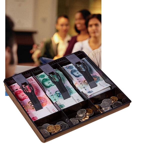 Xinyolin 3 Grid Money Cash Coin Register Cashier Box Insert Tray Storage Drawer Organizer
