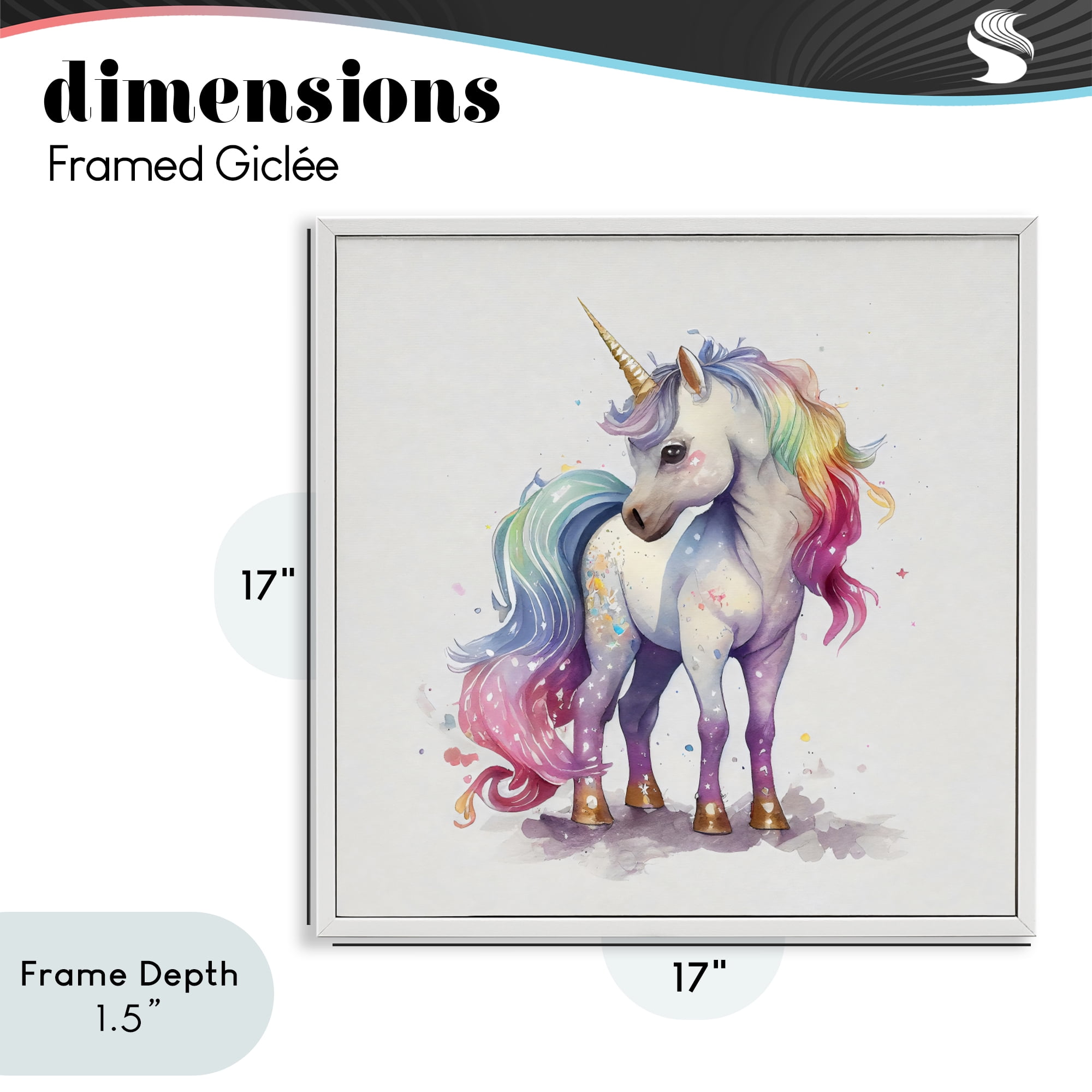 Stupell Industries Watercolor Unicorn & Rainbow Mane White Framed Giclee Art, design by Creative Studio