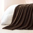 thumbnail image 6 of Queen Size Flannel Fleece Blanket, Super Soft Striped Jacquard Bed Blanket, Lightweight Fuzzy Cozy for All Seasons, 90x90 Inches, Coffee, 6 of 8