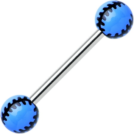 Blue Acrylic Double Play Baseball Barbell Tongue Ring
