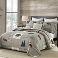 thumbnail image 2 of Bedduvit Cotton Quilt for Queen Bed - 100% Cotton Rustic Lightweight Queen Quilt, Brown Gray Patchwork Plaid Quilt Bedspread, Bear & Deer & Tree Farmhouse 3-Piece Quilt Comforter Set, 98x90, 2 of 11