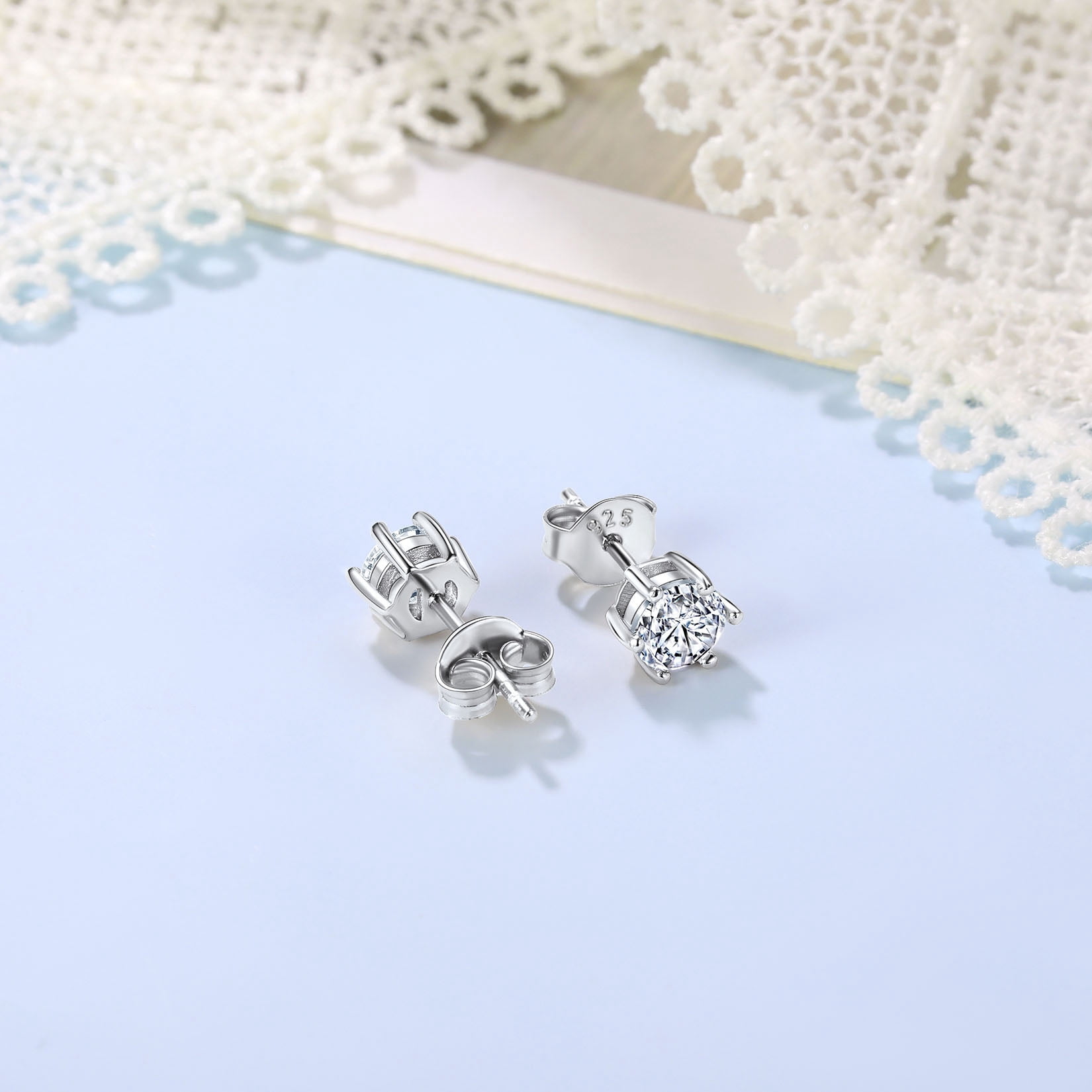 Suplight 925 Sterling Silver/Rose Gold Plated Simulated Diamond Black Cubic Zirconia Stud Earrings for Women Men