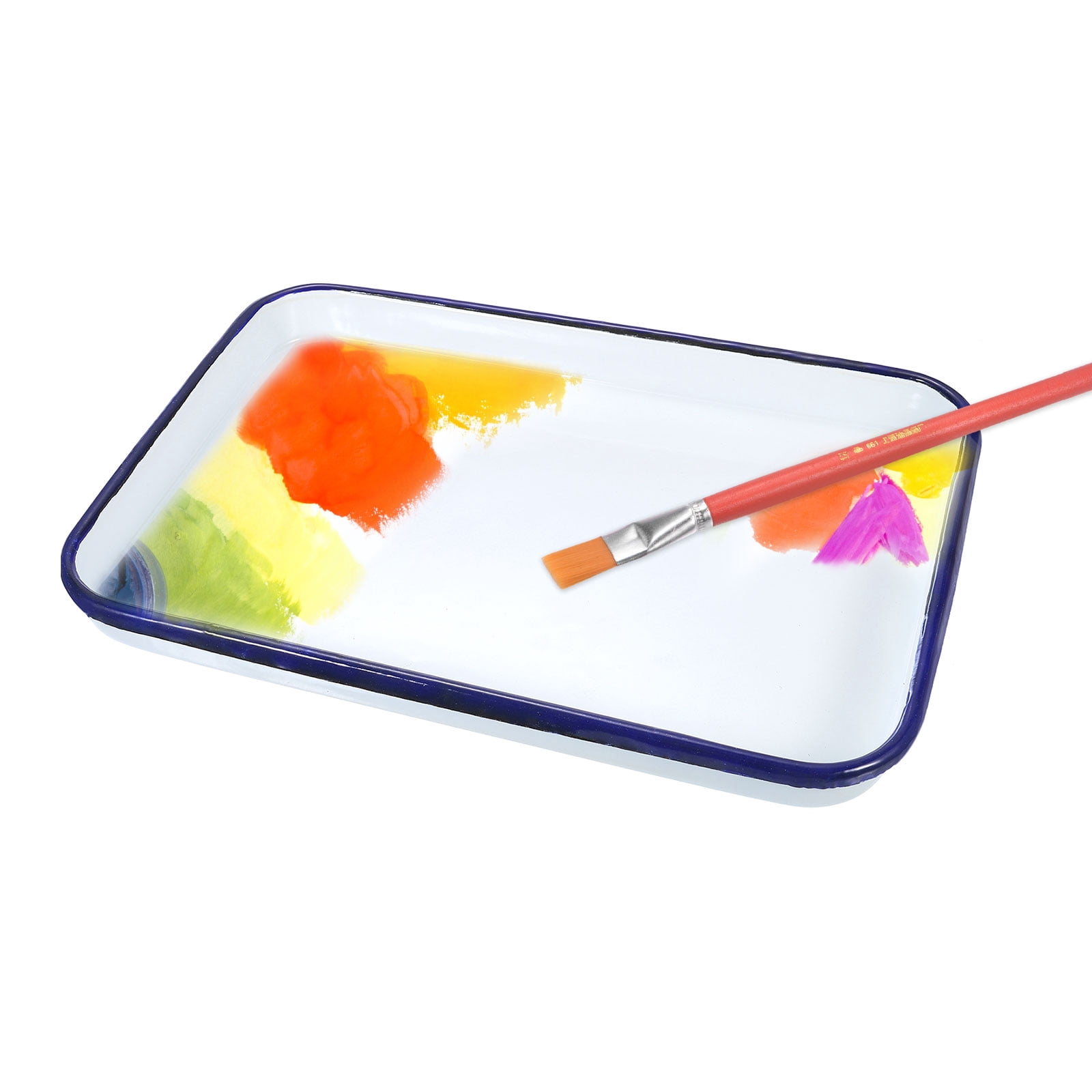 Uxcell Butcher Tray Palette 10" x 7.1" Metal Triple Enamel coated Rectangular Tray for Art Painting Color Mixing