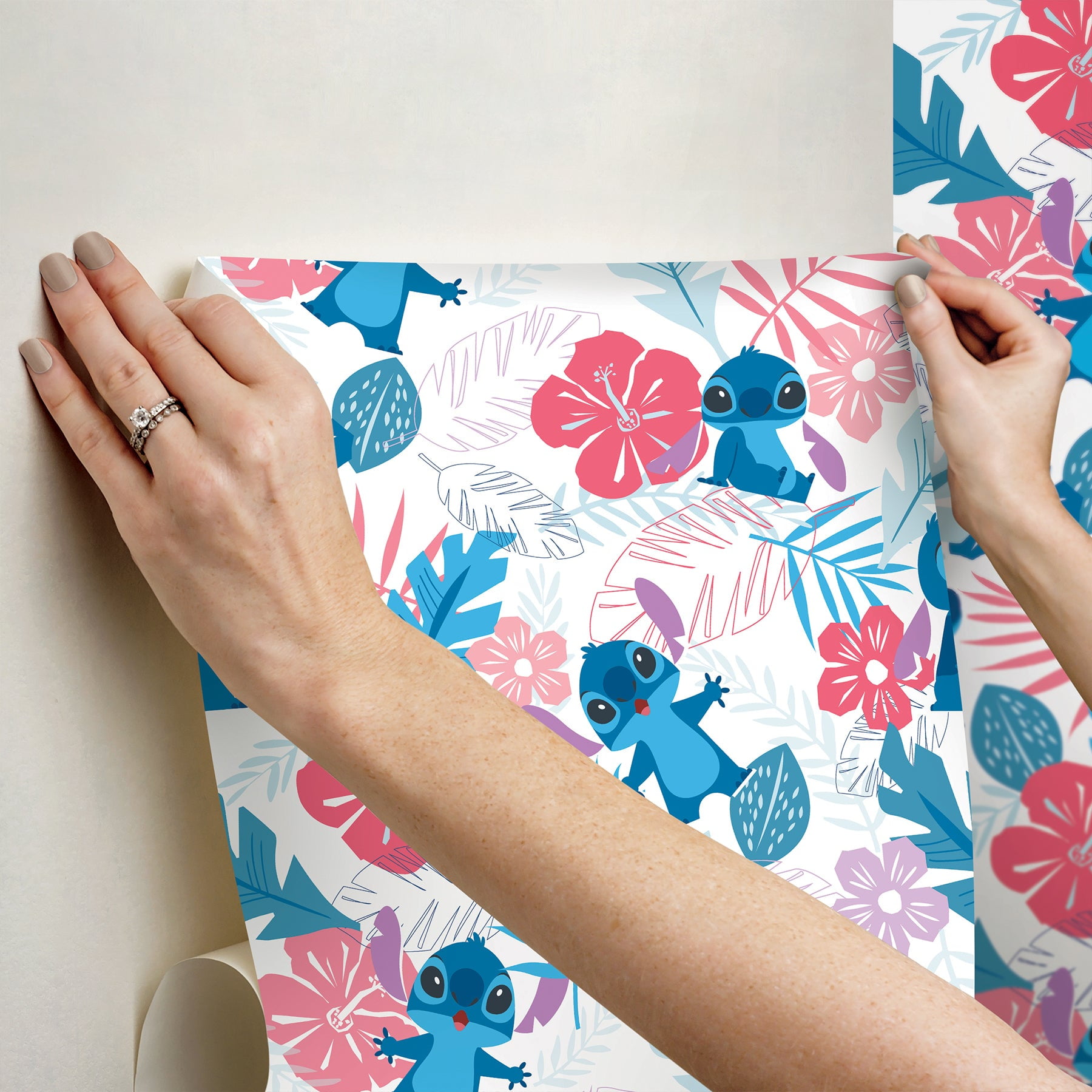 Disney Stitch Tropical Flowers Peel & Stick Wallpaper, Blue